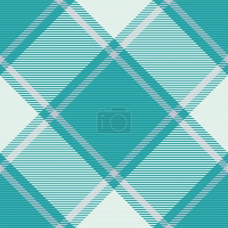 Ilustración de Tejido vectorial de tartán de fondo de jaque con un patrón de textura a cuadros sin costura en colores cian y blanco. - Imagen libre de derechos