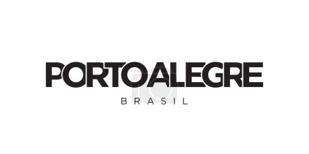Ilustración de Porto Alegre en el emblema de Brasil para impresión y web. El diseño presenta un estilo geométrico, ilustración vectorial con tipografía en negrita en fuente moderna. Letras de eslogan gráfico aisladas sobre fondo blanco. - Imagen libre de derechos