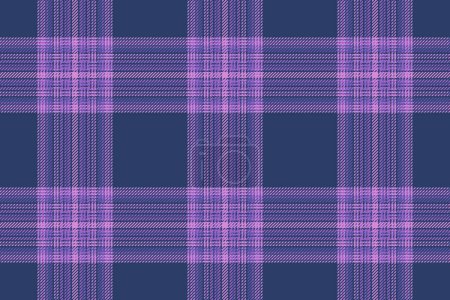 Ilustración de Textil fondo a cuadros de tela de verificación sin costuras con un patrón de textura vectorial tartán en colores azul y púrpura. - Imagen libre de derechos
