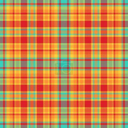 Illustration for Texture seamless vector of pattern check fabric with a tartan textile background plaid in red and amber colors. - Royalty Free Image