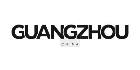 Ilustración de Guangzhou en el emblema de China para imprimir y web. El diseño presenta un estilo geométrico, ilustración vectorial con tipografía en negrita en fuente moderna. Letras de eslogan gráfico aisladas sobre fondo blanco. - Imagen libre de derechos