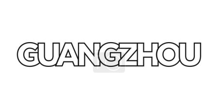 Ilustración de Guangzhou en el emblema de China para imprimir y web. El diseño presenta un estilo geométrico, ilustración vectorial con tipografía en negrita en fuente moderna. Letras de eslogan gráfico aisladas sobre fondo blanco. - Imagen libre de derechos