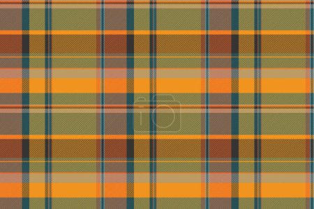 Illustration for Pattern plaid check of textile seamless vector with a texture background tartan fabric in carrot orange and cyan colors. - Royalty Free Image
