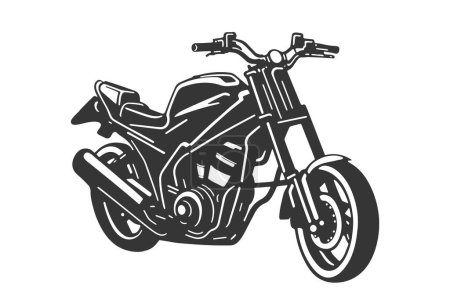 Illustration for Classic motorcycle vector illustration. Motor bike for logo, biker club emblem, sticker, t shirt design print. Black and white silhouette. - Royalty Free Image