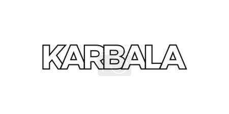 Ilustración de Karbala en el emblema de Irak para imprimir y web. El diseño presenta un estilo geométrico, ilustración vectorial con tipografía en negrita en fuente moderna. Letras de eslogan gráfico aisladas sobre fondo blanco. - Imagen libre de derechos