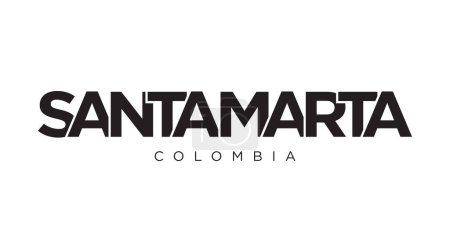 Santa Marta dans l'emblème de la Colombie pour l'impression et le web. Design dispose d'un style géométrique, illustration vectorielle avec typographie en gras dans la police moderne. Lettrage slogan graphique isolé sur fond blanc.