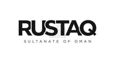 Illustration for Rustaq in the Oman emblem for print and web. Design features geometric style, vector illustration with bold typography in modern font. Graphic slogan lettering isolated on white background. - Royalty Free Image