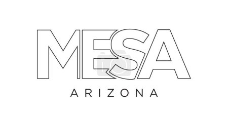 Ilustración de Mesa, Arizona, Estados Unidos diseño de eslogan tipográfico. Logo de América con letras gráficas de ciudad para productos impresos y web. - Imagen libre de derechos