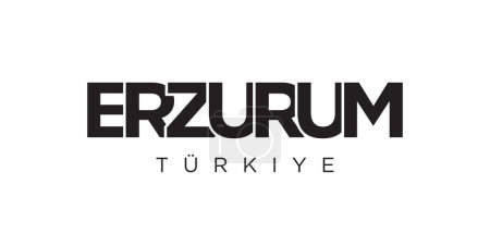 Ilustración de Erzurum en el emblema de Turquía para imprimir y web. El diseño presenta un estilo geométrico, ilustración vectorial con tipografía en negrita en fuente moderna. Letras de eslogan gráfico aisladas sobre fondo blanco. - Imagen libre de derechos