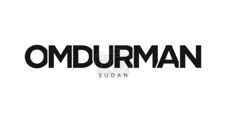 Illustration for Omdurman in the Sudan emblem for print and web. Design features geometric style, vector illustration with bold typography in modern font. Graphic slogan lettering isolated on white background. - Royalty Free Image