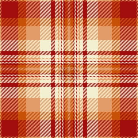 Ilustración de Tejido de textura sin costura de tartán vector textil con un patrón de cuadros de verificación de fondo en colores naranja y rojo. - Imagen libre de derechos