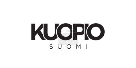 Ilustración de Kuopio en el emblema de Finlandia para impresión y web. El diseño presenta un estilo geométrico, ilustración vectorial con tipografía en negrita en fuente moderna. Letras de eslogan gráfico aisladas sobre fondo blanco. - Imagen libre de derechos