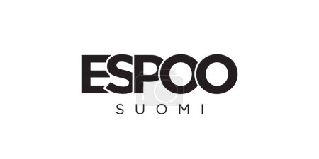 Illustration for Espoo in the Finland emblem for print and web. Design features geometric style, vector illustration with bold typography in modern font. Graphic slogan lettering isolated on white background. - Royalty Free Image