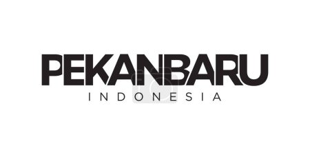 Ilustración de Pekanbaru en el emblema de Indonesia para imprimir y web. El diseño presenta un estilo geométrico, ilustración vectorial con tipografía en negrita en fuente moderna. Letras de eslogan gráfico aisladas sobre fondo blanco. - Imagen libre de derechos