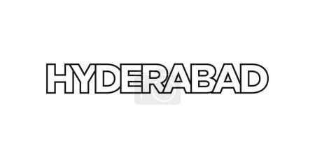 Téléchargez les illustrations : Hyderabad dans l'emblème du Pakistan pour l'impression et le web. Design dispose d'un style géométrique, illustration vectorielle avec typographie en gras dans la police moderne. Lettrage slogan graphique isolé sur fond blanc. - en licence libre de droit