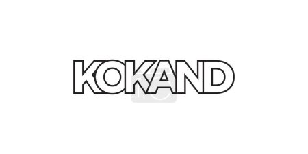 Téléchargez les illustrations : Kokand dans l'emblème de l'Ouzbékistan pour l'impression et le web. Design dispose d'un style géométrique, illustration vectorielle avec typographie en gras dans la police moderne. Lettrage slogan graphique isolé sur fond blanc. - en licence libre de droit