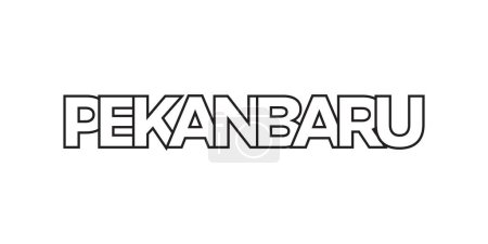Ilustración de Pekanbaru en el emblema de Indonesia para imprimir y web. El diseño presenta un estilo geométrico, ilustración vectorial con tipografía en negrita en fuente moderna. Letras de eslogan gráfico aisladas sobre fondo blanco. - Imagen libre de derechos