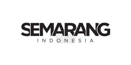 Ilustración de Semarang en el emblema de Indonesia para imprimir y web. El diseño presenta un estilo geométrico, ilustración vectorial con tipografía en negrita en fuente moderna. Letras de eslogan gráfico aisladas sobre fondo blanco. - Imagen libre de derechos