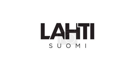 Illustration for Lahti in the Finland emblem for print and web. Design features geometric style, vector illustration with bold typography in modern font. Graphic slogan lettering isolated on white background. - Royalty Free Image