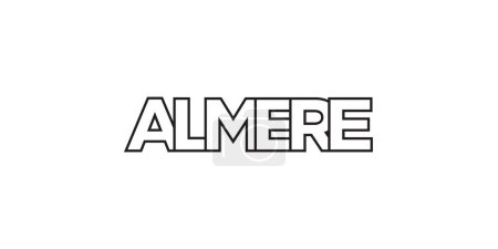 Ilustración de Almere en los Países Bajos emblema para imprimir y web. El diseño presenta un estilo geométrico, ilustración vectorial con tipografía en negrita en fuente moderna. Letras de eslogan gráfico aisladas sobre fondo blanco. - Imagen libre de derechos