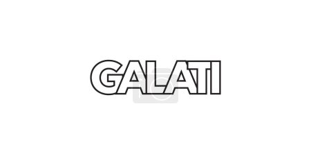 Illustration for Galati in the Romania emblem for print and web. Design features geometric style, vector illustration with bold typography in modern font. Graphic slogan lettering isolated on white background. - Royalty Free Image
