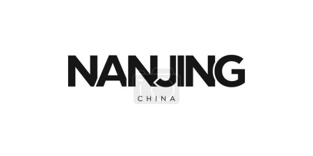 Ilustración de Nanjing en el emblema de China para imprimir y web. El diseño presenta un estilo geométrico, ilustración vectorial con tipografía en negrita en fuente moderna. Letras de eslogan gráfico aisladas sobre fondo blanco. - Imagen libre de derechos
