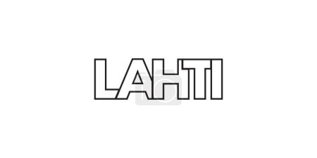 Illustration for Lahti in the Finland emblem for print and web. Design features geometric style, vector illustration with bold typography in modern font. Graphic slogan lettering isolated on white background. - Royalty Free Image