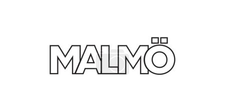 Malmo in the Sweden emblem for print and web. Design features geometric style, vector illustration with bold typography in modern font. Graphic slogan lettering isolated on white background.
