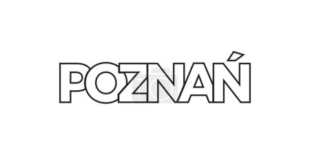 Ilustración de Poznan en el emblema de Polonia para la impresión y la web. El diseño presenta un estilo geométrico, ilustración vectorial con tipografía en negrita en fuente moderna. Letras de eslogan gráfico aisladas sobre fondo blanco. - Imagen libre de derechos