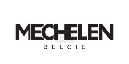 Ilustración de Mechelen en el emblema de Bélgica para imprimir y web. El diseño presenta un estilo geométrico, ilustración vectorial con tipografía en negrita en fuente moderna. Letras de eslogan gráfico aisladas sobre fondo blanco. - Imagen libre de derechos