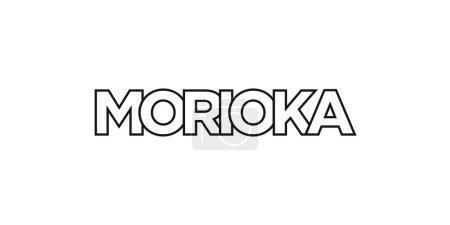 Illustration for Morioka in the Japan emblem for print and web. Design features geometric style, vector illustration with bold typography in modern font. Graphic slogan lettering isolated on white background. - Royalty Free Image