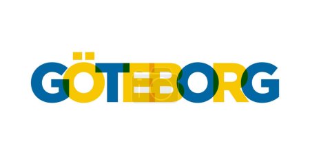 Ilustración de Gotemburgo en el emblema de Suecia para la impresión y la web. El diseño presenta un estilo geométrico, ilustración vectorial con tipografía en negrita en fuente moderna. Letras de eslogan gráfico aisladas sobre fondo blanco. - Imagen libre de derechos