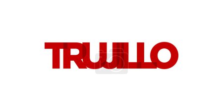 Illustration for Trujillo in the Peru emblem for print and web. Design features geometric style, vector illustration with bold typography in modern font. Graphic slogan lettering isolated on white background. - Royalty Free Image