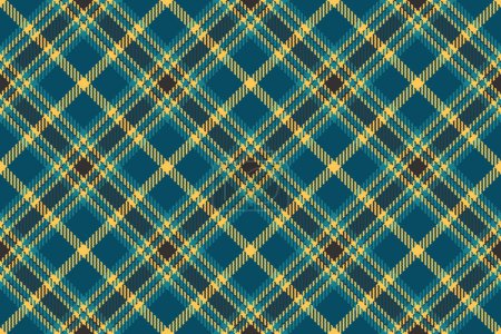 Illustration for Vector seamless tartan of fabric plaid background with a textile pattern check texture in cyan and amber colors. - Royalty Free Image