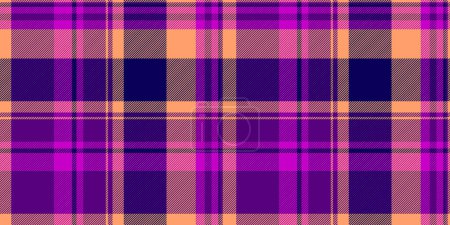 Illustration for Row pattern background plaid, printing seamless check vector. Inspiration textile fabric texture tartan in purple and orange color. - Royalty Free Image
