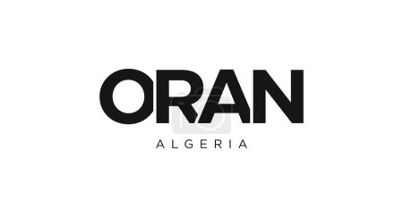 Ilustración de Orán en el emblema de Argelia para imprimir y web. El diseño presenta un estilo geométrico, ilustración vectorial con tipografía en negrita en fuente moderna. Letras de eslogan gráfico aisladas sobre fondo blanco. - Imagen libre de derechos