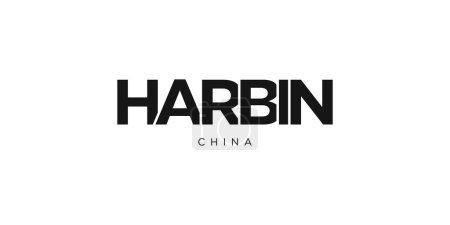 Ilustración de Harbin en el emblema de China para imprimir y web. El diseño presenta un estilo geométrico, ilustración vectorial con tipografía en negrita en fuente moderna. Letras de eslogan gráfico aisladas sobre fondo blanco. - Imagen libre de derechos