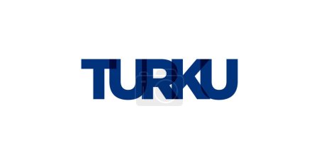 Ilustración de Turku en el emblema de Finlandia para imprimir y web. El diseño presenta un estilo geométrico, ilustración vectorial con tipografía en negrita en fuente moderna. Letras de eslogan gráfico aisladas sobre fondo blanco. - Imagen libre de derechos