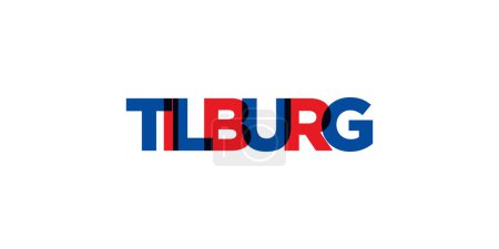 Ilustración de Tilburg en los Países Bajos emblema para imprimir y web. El diseño presenta un estilo geométrico, ilustración vectorial con tipografía en negrita en fuente moderna. Letras de eslogan gráfico aisladas sobre fondo blanco. - Imagen libre de derechos