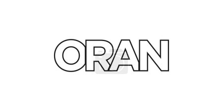 Ilustración de Orán en el emblema de Argelia para imprimir y web. El diseño presenta un estilo geométrico, ilustración vectorial con tipografía en negrita en fuente moderna. Letras de eslogan gráfico aisladas sobre fondo blanco. - Imagen libre de derechos