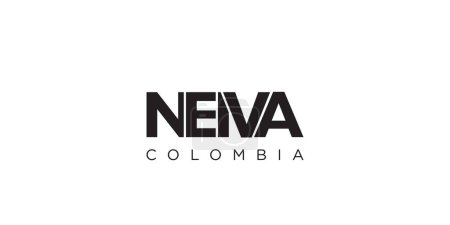 Ilustración de Neiva en el emblema de Colombia para impresión y web. El diseño presenta un estilo geométrico, ilustración vectorial con tipografía en negrita en fuente moderna. Letras de eslogan gráfico aisladas sobre fondo blanco. - Imagen libre de derechos