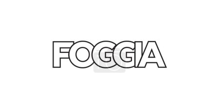 Ilustración de Foggia en el emblema de Italia para impresión y web. El diseño presenta un estilo geométrico, ilustración vectorial con tipografía en negrita en fuente moderna. Letras de eslogan gráfico aisladas sobre fondo blanco. - Imagen libre de derechos