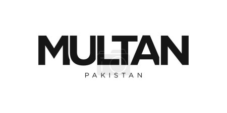 Illustration for Multan in the Pakistan emblem for print and web. Design features geometric style, vector illustration with bold typography in modern font. Graphic slogan lettering isolated on white background. - Royalty Free Image