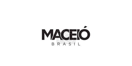 Ilustración de Maceio en el emblema de Brasil para impresión y web. El diseño presenta un estilo geométrico, ilustración vectorial con tipografía en negrita en fuente moderna. Letras de eslogan gráfico aisladas sobre fondo blanco. - Imagen libre de derechos