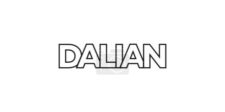 Illustration for Dalian in the China emblem for print and web. Design features geometric style, vector illustration with bold typography in modern font. Graphic slogan lettering isolated on white background. - Royalty Free Image