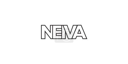 Ilustración de Neiva en el emblema de Colombia para impresión y web. El diseño presenta un estilo geométrico, ilustración vectorial con tipografía en negrita en fuente moderna. Letras de eslogan gráfico aisladas sobre fondo blanco. - Imagen libre de derechos