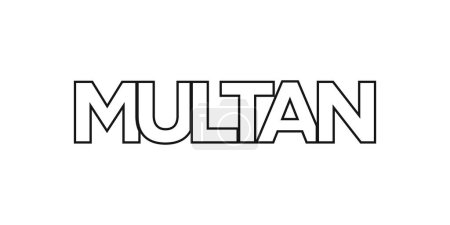 Illustration for Multan in the Pakistan emblem for print and web. Design features geometric style, vector illustration with bold typography in modern font. Graphic slogan lettering isolated on white background. - Royalty Free Image