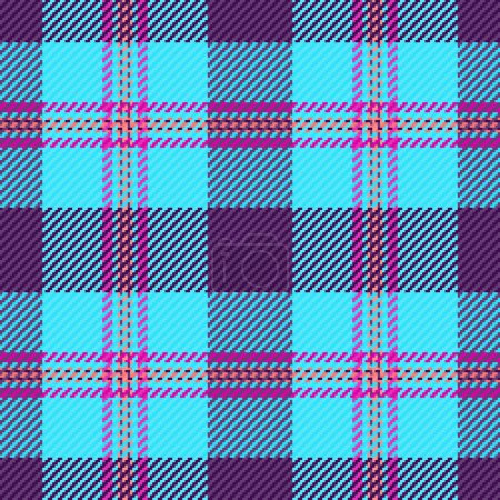 Illustration for Female plaid check fabric, native textile vector tartan. Vivid pattern texture background seamless in cyan and purple color. - Royalty Free Image