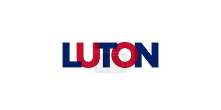 Téléchargez les illustrations : Luton City au Royaume-Uni design dispose d'une illustration vectorielle de style géométrique avec typographie audacieuse dans une police moderne sur fond blanc. - en licence libre de droit
