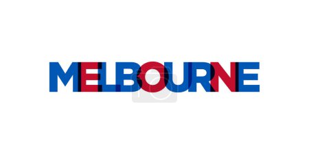Ilustración de Melbourne en el emblema de Australia para imprimir y web. El diseño presenta un estilo geométrico, ilustración vectorial con tipografía en negrita en fuente moderna. Letras de eslogan gráfico aisladas sobre fondo blanco. - Imagen libre de derechos